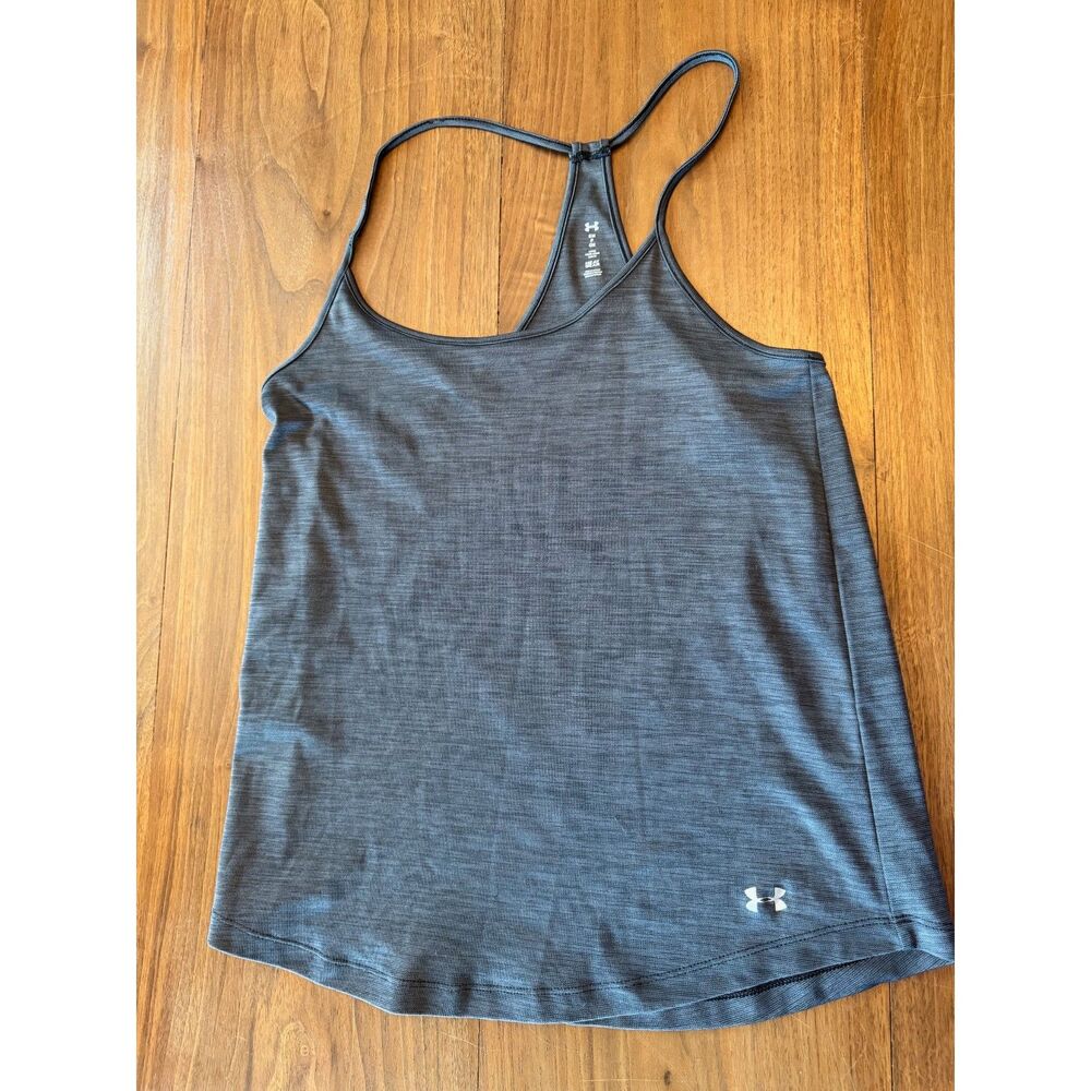 Under Armour HeatGear Racerback Tank Top Women's Small Gray Black Loose Athletic